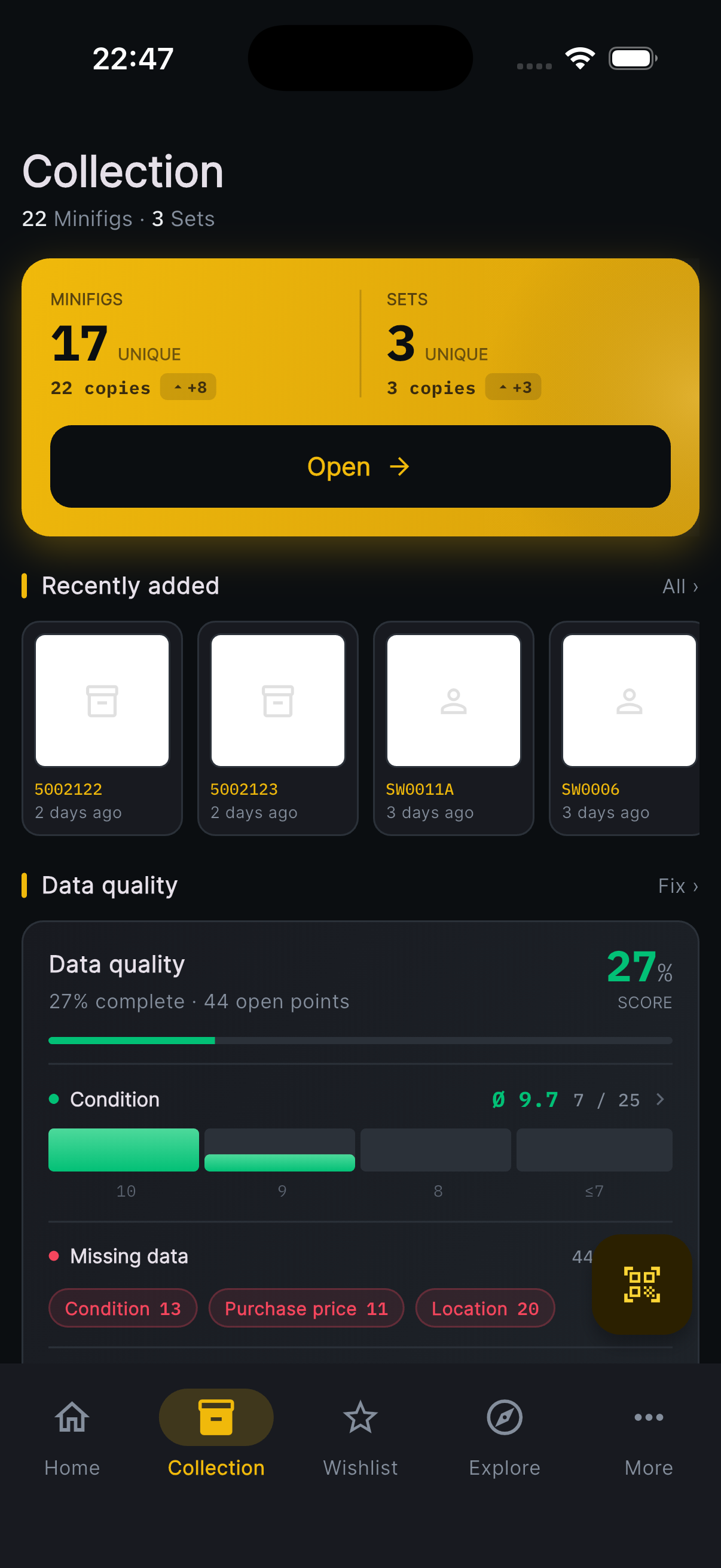 Sammlungs-Hub mit Datenqualitäts-Score